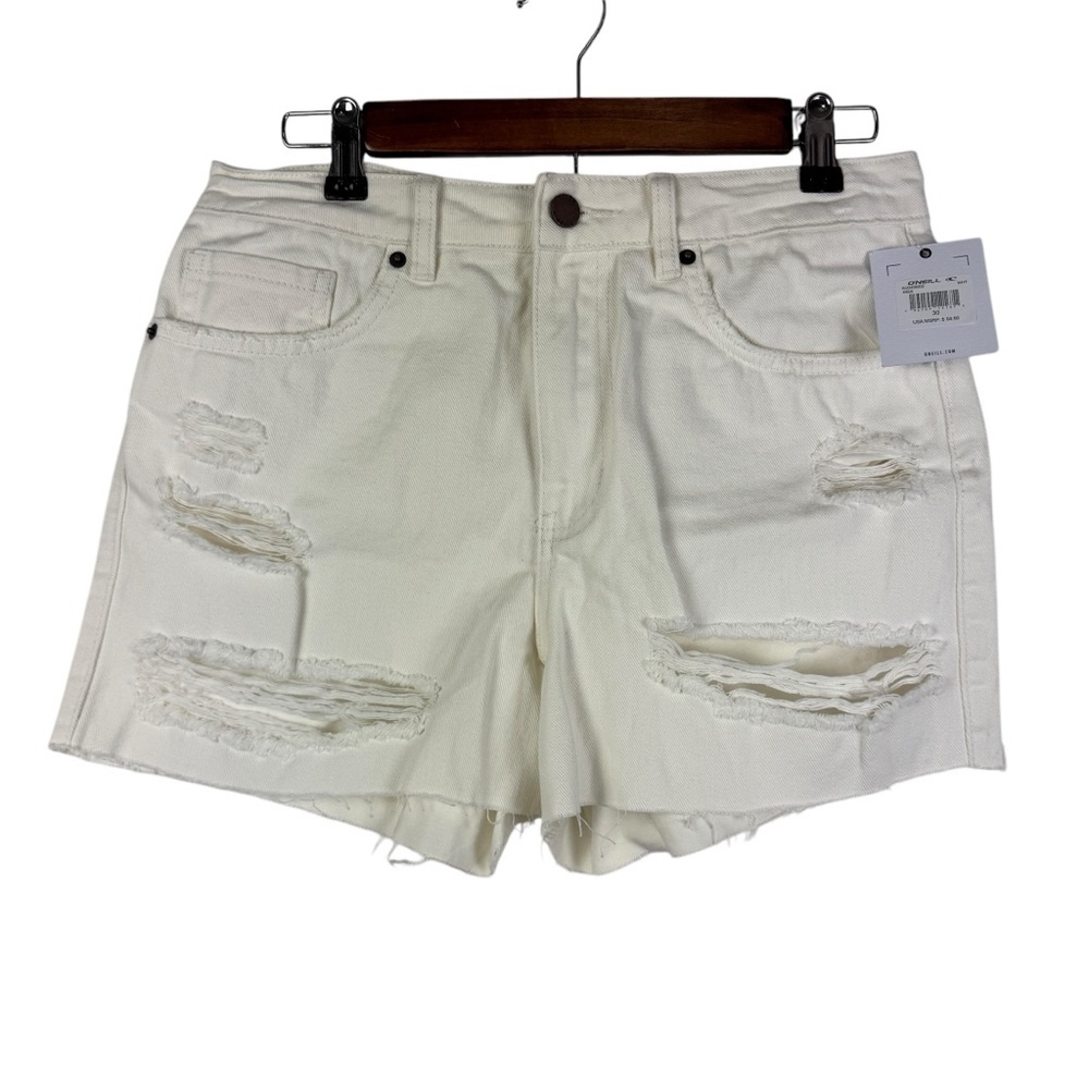 O'Neill Classic Denim Jean Distressed Raw Hem Shorts Women's 30 White NEW
